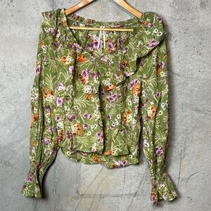 Anthropologie Ruffled V-Neck Peasant Top